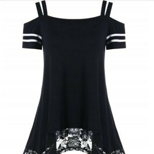 Asymmetric Swing Open Shoulder Shirt